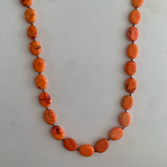 Orange Beaded Extra Long Necklace Weighted / Double Wrap - Picture 2 of 3